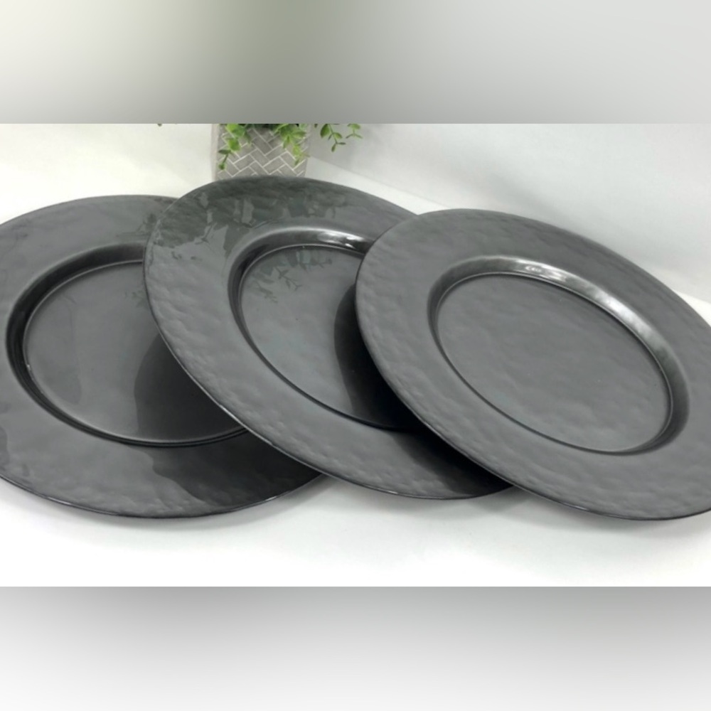SET of 3 Pcs Pottery Barn 13”Shimmering Gray Tones Hammered Heavy Glass